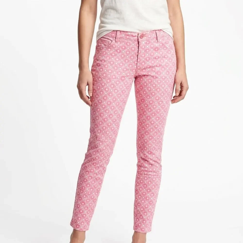 Old Navy Boyfriend Skinny Pink Floral Pants Women Size 12